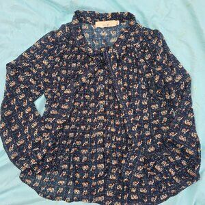 Trendy Navy Blue Printed Blouse — Effortless Chic + Everyday Style, Size M